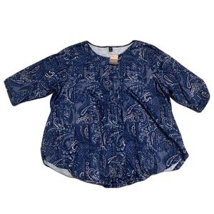 Emery Rose Blue Paisley Print Blouse Top 5XL NWT